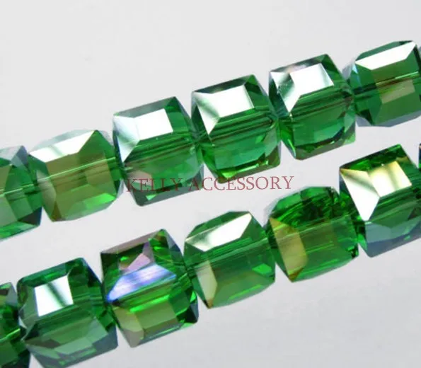 

Jewelry Crystal Square Beads! 10mm 100pcs/lot Green AB Cube Crystal Glass Beads Craft Bracelet DIY Beads For Jewelry Making