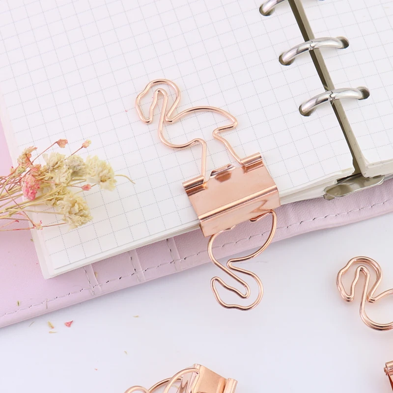 TUTU 12pcs/lot Solid Color Rose Gold Metal Binder Clips Notes Letter heart shape Paper Clip Office Supplies H0026