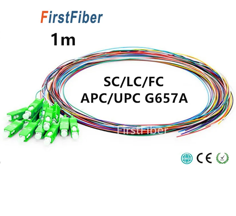 1 m pigtail światłowodowy 12 kolorów SC/LC/FC/APC/UPC pigtail światłowodowy kabel G657A 12 rdzeń 12 włókna Simplex 9/125 tryb pojedynczy 0.9mm