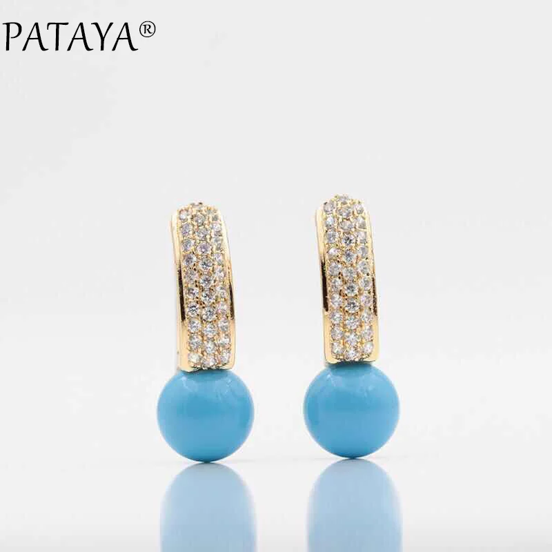 PATAYA New Multicolor Shell Pearls Micro-wax Inlay Natural Zircon Drop Earrings 585 Rose Gold Color Women Wedding Luxury Jewelry