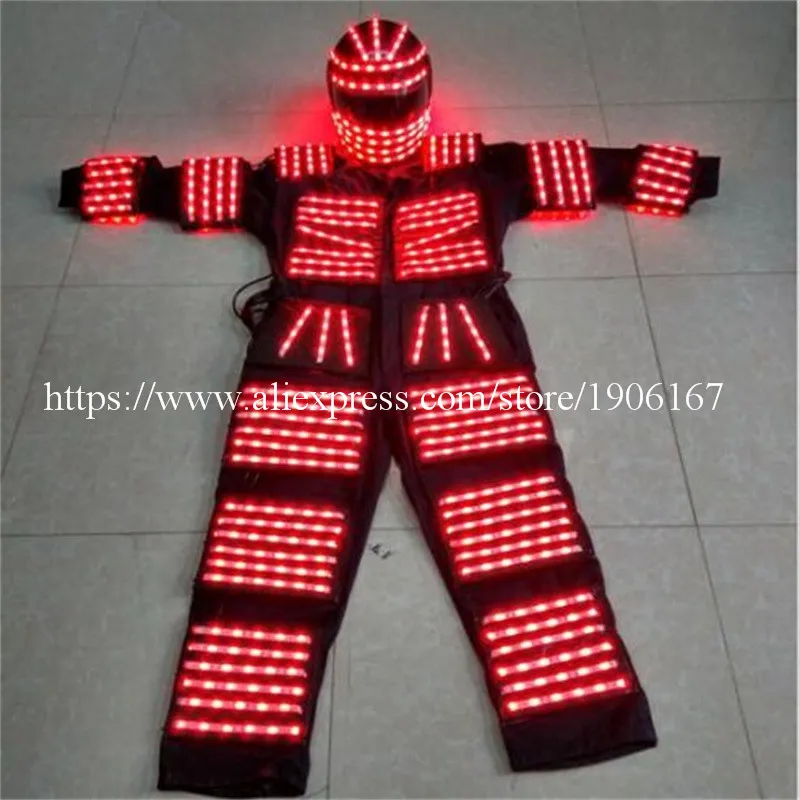 2 Sets RGB Colorful Led Luminous Robot Suit With LED Helmet Illuminated LED Growing Light Performance Stage Costume Clothes