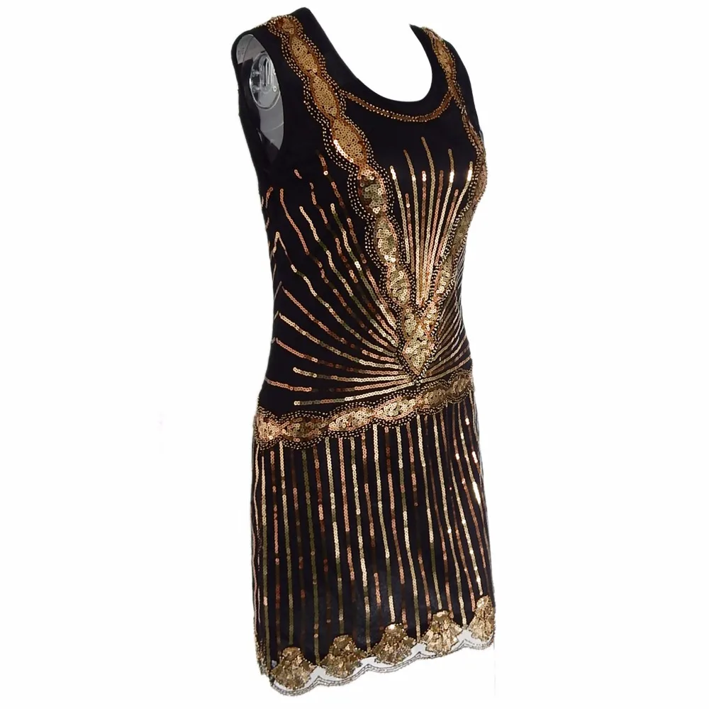 2019 hot sexy Women black sequined dress bodycon tassel Vintage 1920s Party Dresses Handmade Diamond Fringed Summer Dress