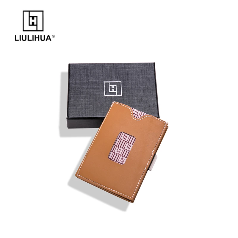 

LIULIHUA Unique Card Holder with Stainless Steel Buckle Trifold Magic wallet Real Leather Men Vintage Minimalist Wallet