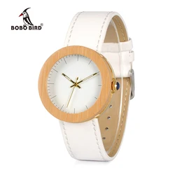 BOBO BIRD-Montre à quartz en acier au bambou pour femme, bracelet en cuir véritable avec boîte en bois, cadeau personnalisé, marque, WJ27