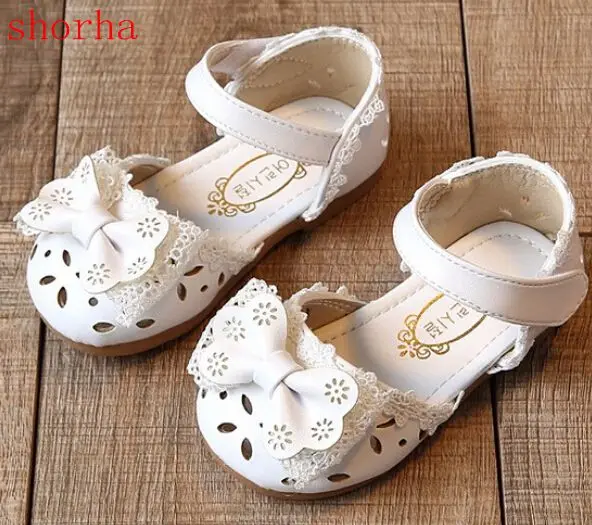 shorha Fashion New Lace Bowtie Princess baby girl sandals Hot sale PU leather shoes Baby summer shoes Children's sandals