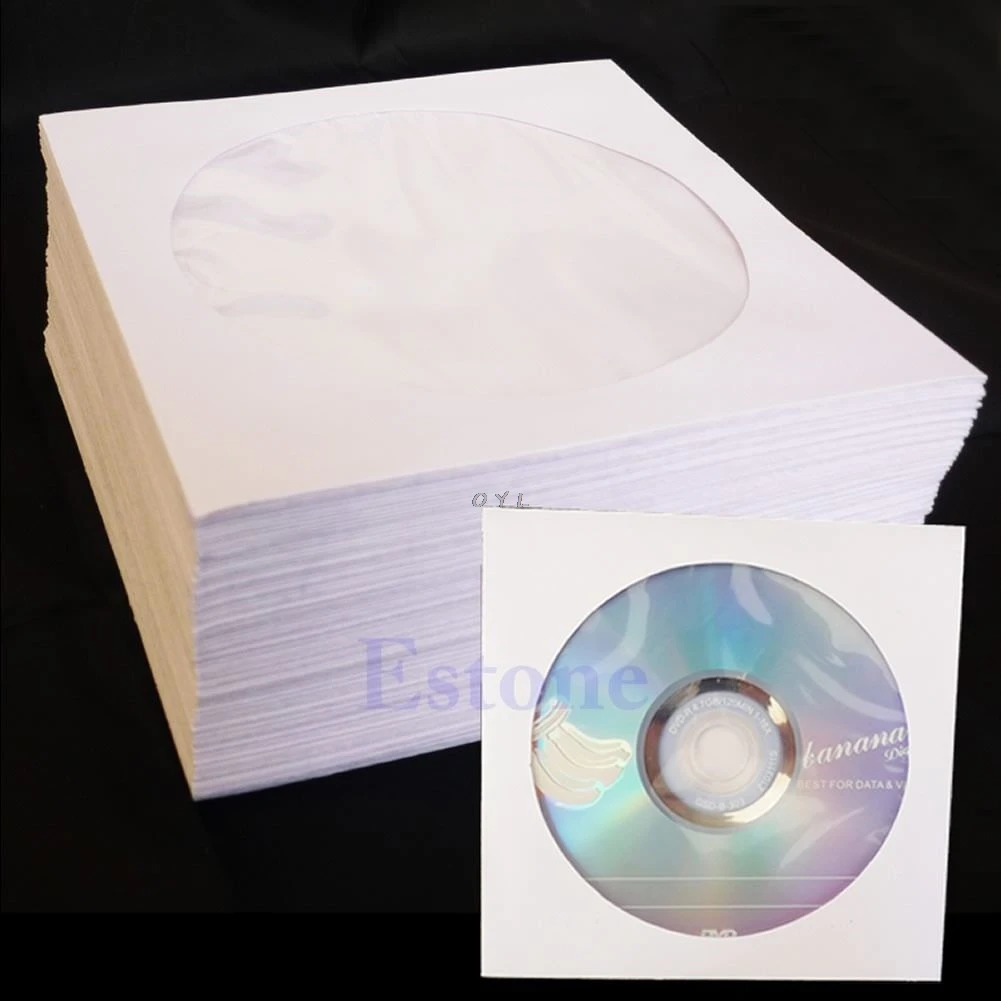 50pcs 5inch CD DVD Disc Paper Sleeves Envelopes Storage Clear Window Case Flap