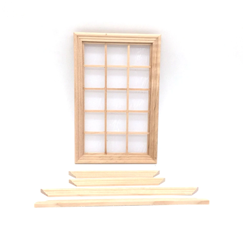 1/12 Dollhouse Miniature Accessories Mini Wooden DIY Door with 15 Lattices Simulation Furniture Toys for Doll House Decoration