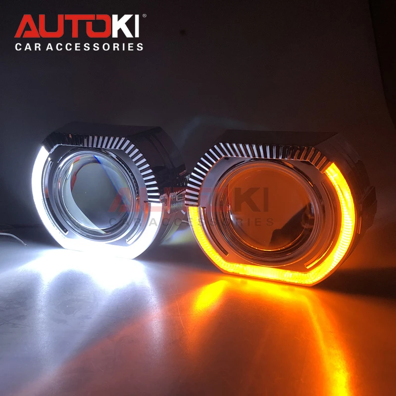 

AUTOKI New X5-R 2.0 Sports LED Angel Eyes HID Bi xenon Projector Lenses H4 H7 Car Retrofit White Amber Switchback Turn Signal