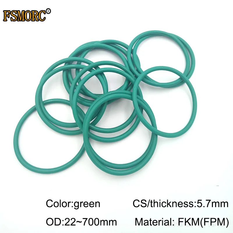 OD22~700mm*5.7mm thickness/CS FKM o ring seal dichtung green Gasket of motorcycle part FPM o-ring