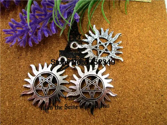 6pcs-- supernatural pentagram Charms, Antique Tibetan Silver Tone  supernatural pentagram charms pendants 39mx35m