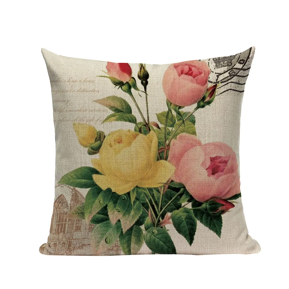 Custom Cushion Flowers Watercolor Cushion Cover Vintage Bird  Pillow Cases High Quality Sofa Decorative Pillow Cases 45*45Cm