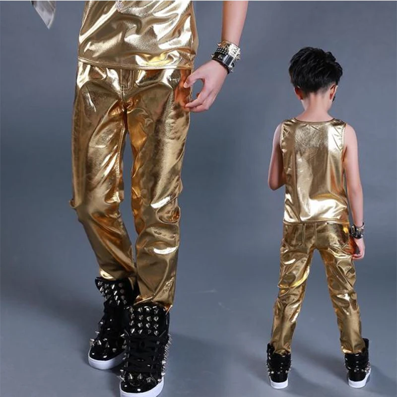 2019 Bambini Costumi di Danza Jazz Hip Hop Pantaloni Del Ragazzo di Ballo di Strada Vestiti di Pantaloni di Pelle Per Bambini Moderna Stage Show Usura DNV11048