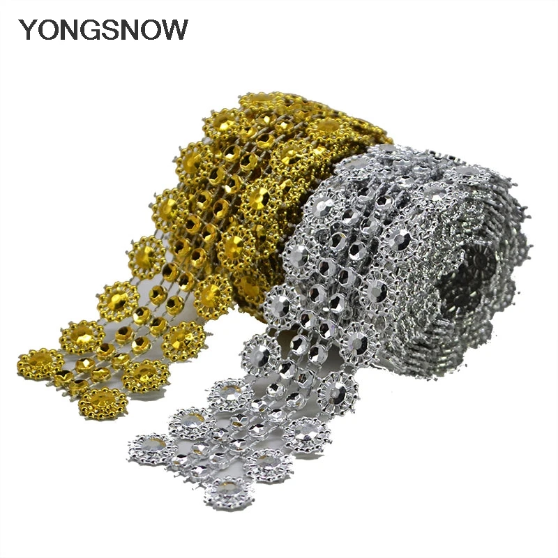 1yard Gold Silver Rhinestones Tape Motifs Ribbon DIY Crystal Densify Rhinestones Trimming Cup Chain on Glue Sewing Accessories