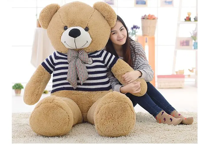 stuffed plush toy large 140cm teddy bear plush toy blue stripes sweater bear soft doll hugging pillow, birthday gift s2805