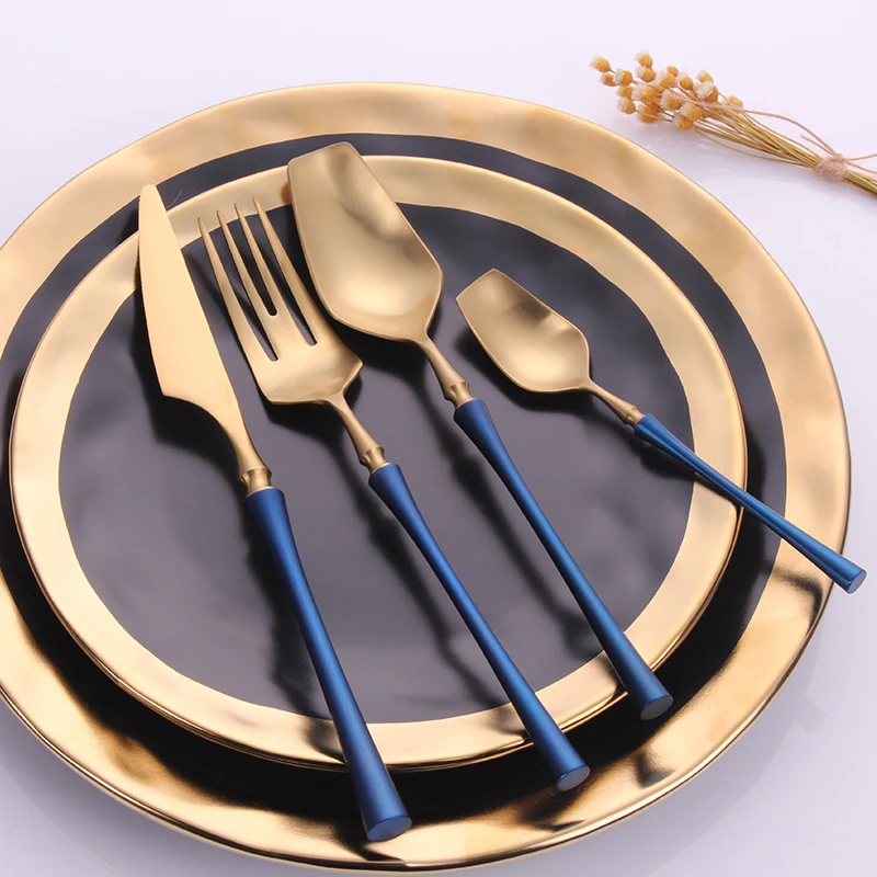 Luxury Cutlery Set 24 Piece Forks Knives Spoons Dinnerware Set Tableware Portable Golden Cutlery Sets Silverware fork spoon