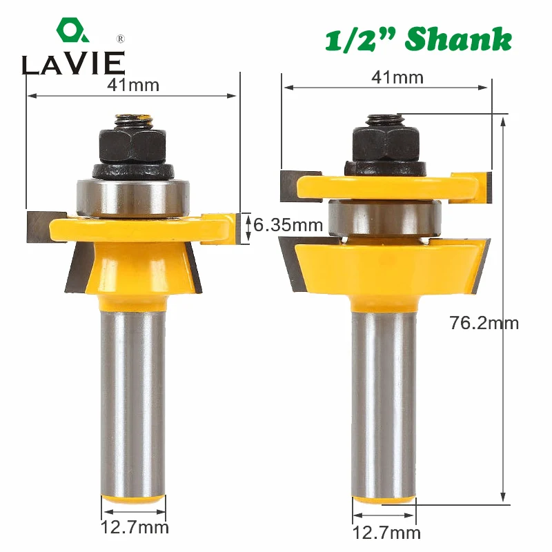 LA VIE 3pcs 12mm 1/2 Shank Rail Stile Router Bit Set Door Woodworking Cutter Mortise and Tenon Cutter Woodworking Tools MC03054