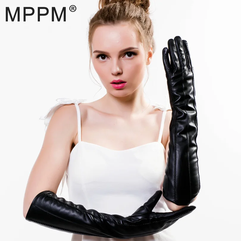 MPPM Fashion Genuine Sheepskin Gloves Women Winter Real Leather Gloves Female Goat Skin Leather Black High-grade Gloves