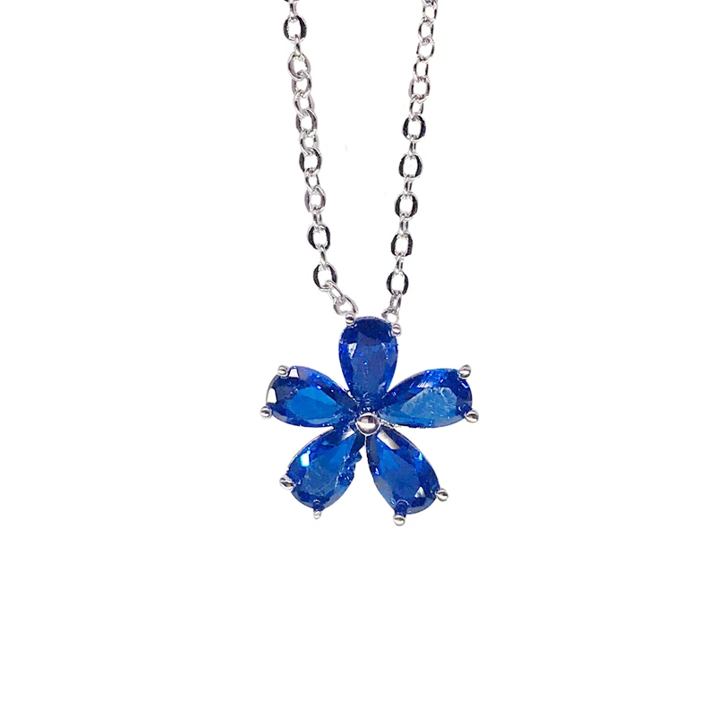 Necklace Pendants For Women Chain Created Sapphire Gemstone Fine Jewelry Simple Pendant Blue Colar 100% Handmade Torque Gift
