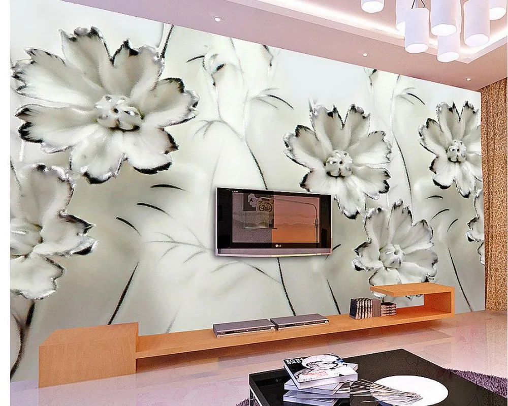 

3d mural wallpaper 3D stereoscopic TV backdrop of beautiful flowers wallpaper murals white flower