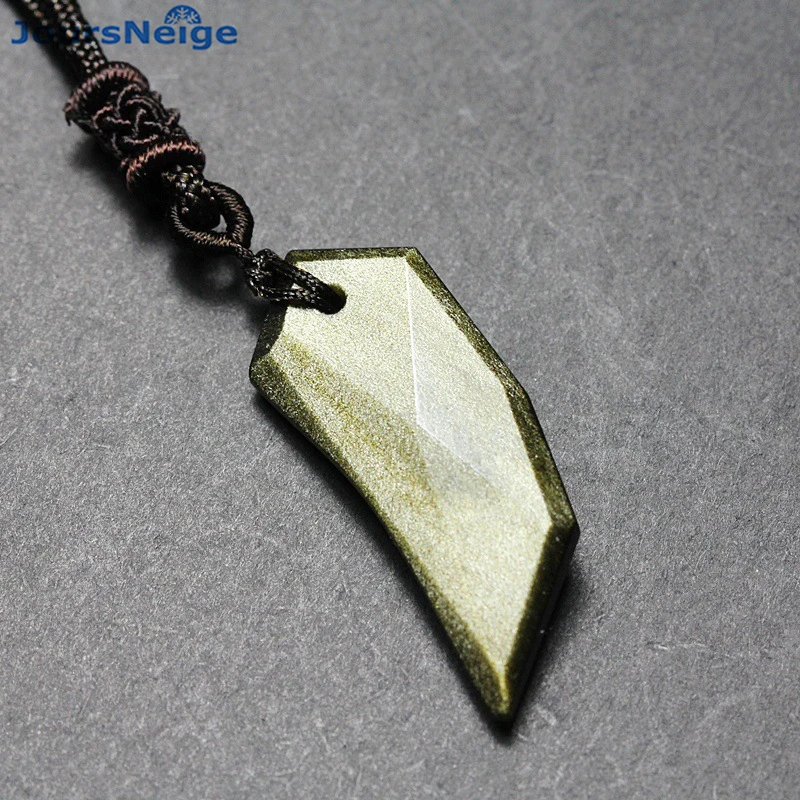 Natural Obsidian Stone Wolf Tooth Shape Pendant Necklace Lucky For Women Men Sweater Chain Fashion Jewelry