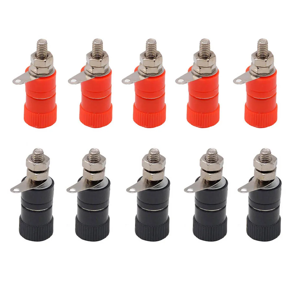 10pcs/lot 4mm Banana Socket Nickel Plated Binding Post Nut Banana Plug Jack Connector Red + Black