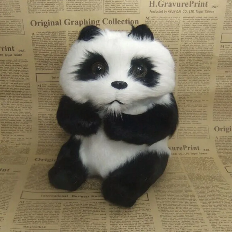 

creative simulation sitting panda toy plastic&fur white&black panda doll gift about 16x15x21cm