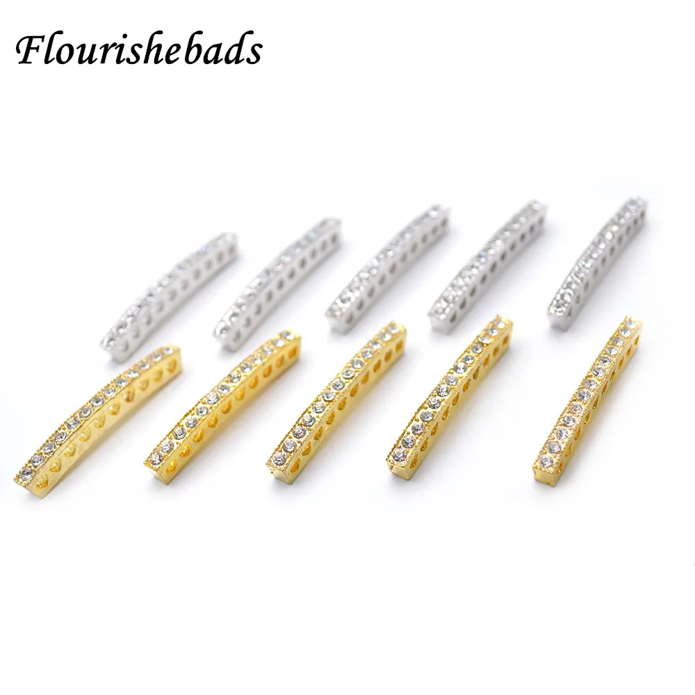 

Paved Crystal Beads Curved Tube Bars10 Holes Spacer Loose Beads Jewelry Findings 50pc per lot