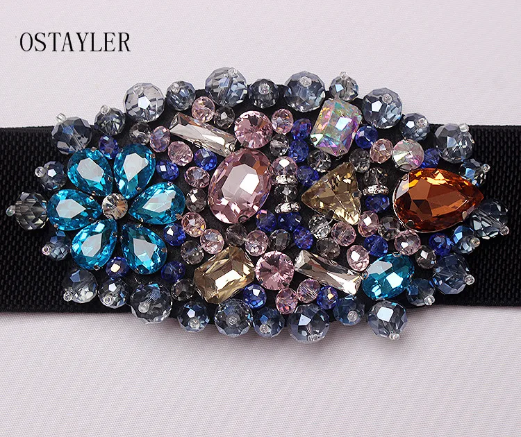 Colorful Rhinestone Waist Belt For Women Corset Caestus Belt Brand Elastic Band Ladies Luxury Flower Crystal Beaded Wedding Belt