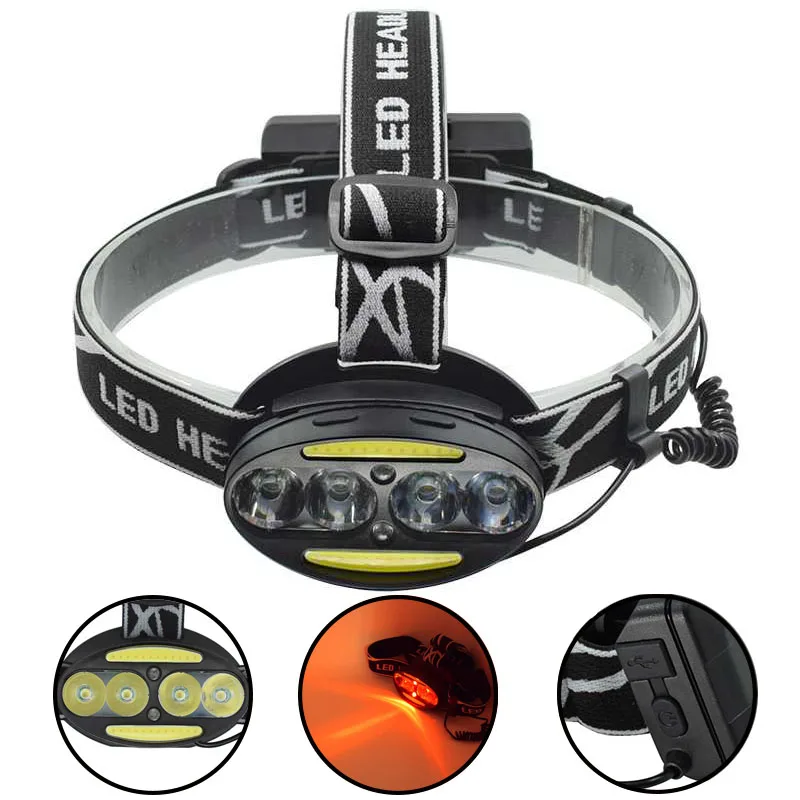 8000LM USB Rechargeable Head Lamp Torch XML T6 COB LED White Red Light Headlamp Frontal LED Running Headlight USB Cable by 18650