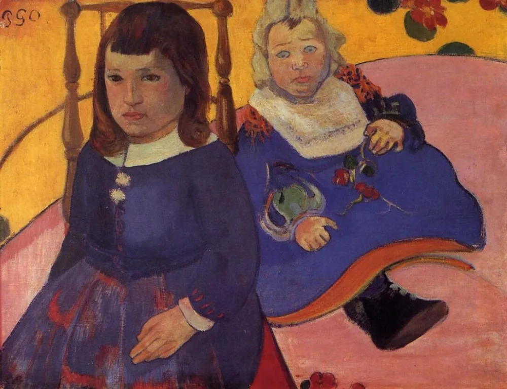 High quality Oil painting Canvas Reproductions Portrait of two children (Paul and Jean Schuffneker) by Paul Gauguin hand painted