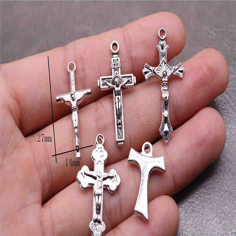 10 pieces of many styles of tiny Dongzheng Jesus cross. Catholic Mini Cross. Bead necklace accessories