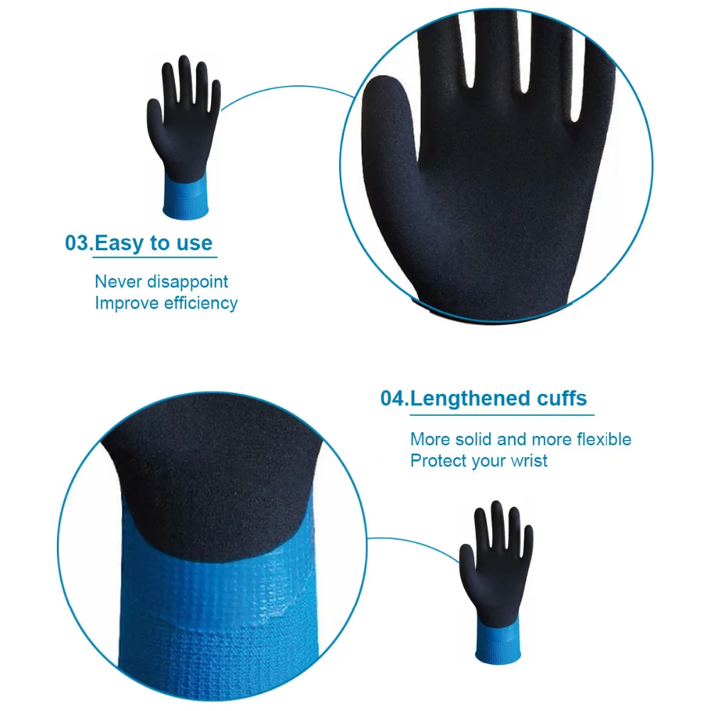 Wonder Grip Gloves Latex Waterproof Fully Coated Gloves Nylon Blue Work Gloves Coldproof Protection Gardening Gloves