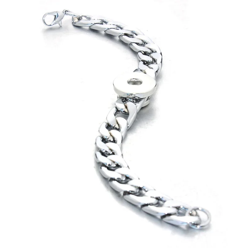 Boom Life Wholesale 18mm Snap Button Lobster clasp High Quality Stainless Steel Round Chain Link Snap Bracelet Jewelry 2575