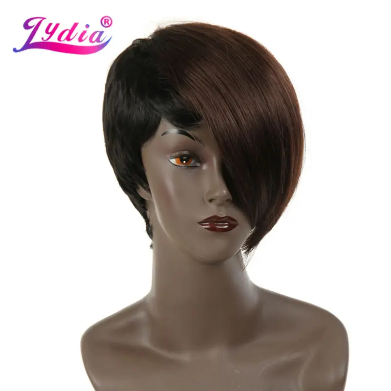 Lydia For Women Synthetic Wigs Short Straight 8 Inch Wig Mixed Color FT1B/33# Right-Side Bang African American Party Wig