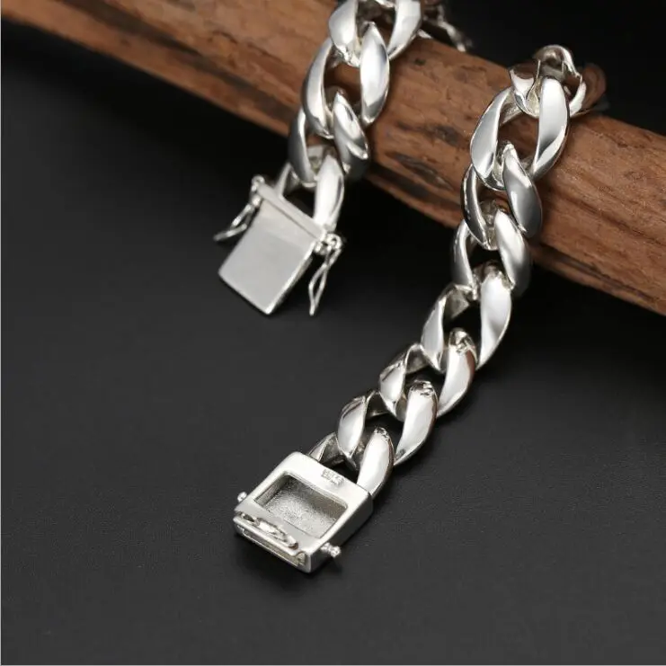 100%925 sterling silver Trendy jewelry simple individual wild thick men's bracelet