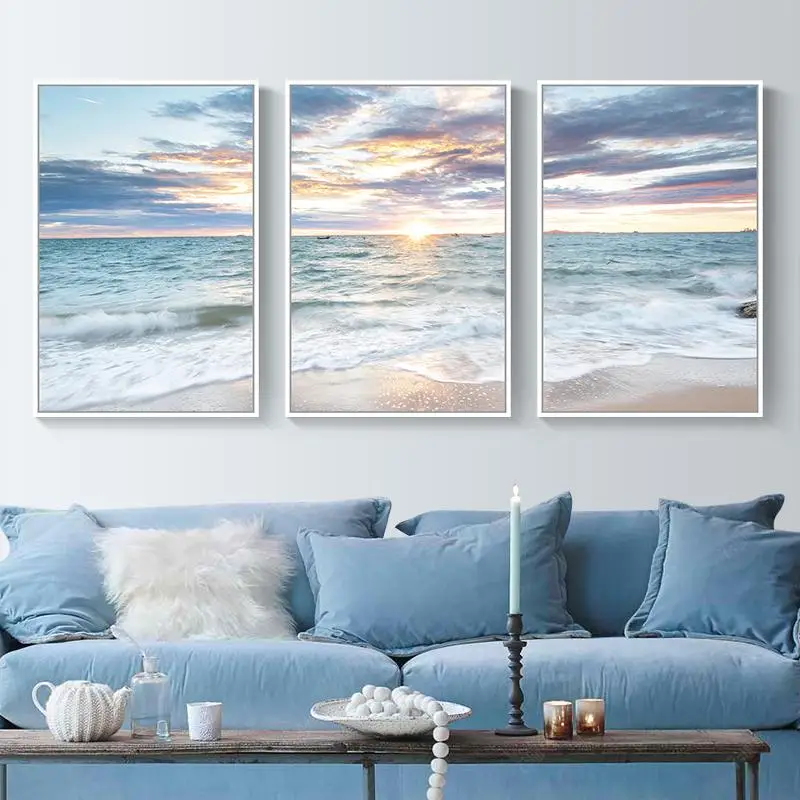 2018 New 5D Modern Living Room Landscape Diamond Painted Full Drill New Sunshine Beach Triptych Painting Brick Stone Embroidered