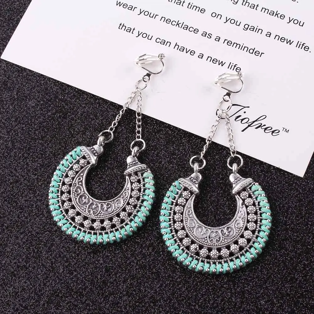 FAMSHIN 2018 Fashion Boho Long Clip on Earrings For Women Jewelry Vintage Earrings Power Bohemian Rope Wrap Earrings