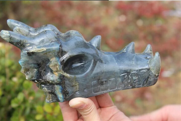 1.12 kg Natural Labradorite Carved Crystal Dragon Skull Head Carving