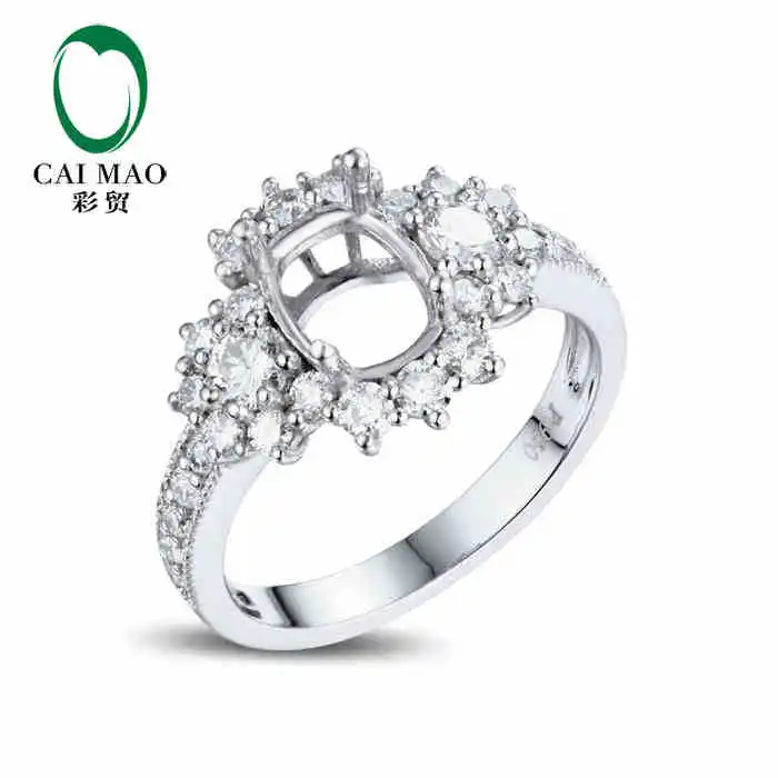 

CaiMao Cushion cut Semi Mount Ring Settings & 0.89ct Diamond 18k White Gold Gemstone Engagement Ring Fine Jewelry