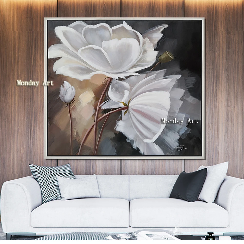 

Handpained oil painting caudros decoracion Palette White Flower wall art pictures for living room Canvas painting quadros