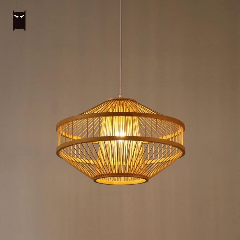 Bamboo Rattan Lantern Pendant Light Fixture Meditation Hanging Ceiling Lamp Plafon Luminaire Dining Table Tea Room Restaurant