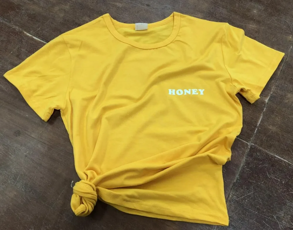 Honey Yellow Clothing T-Shirt Casual Honey Slogan Letter Harajuku Tee Cotton Aesthetic Girl Summer Outifts O-Neck t shirt