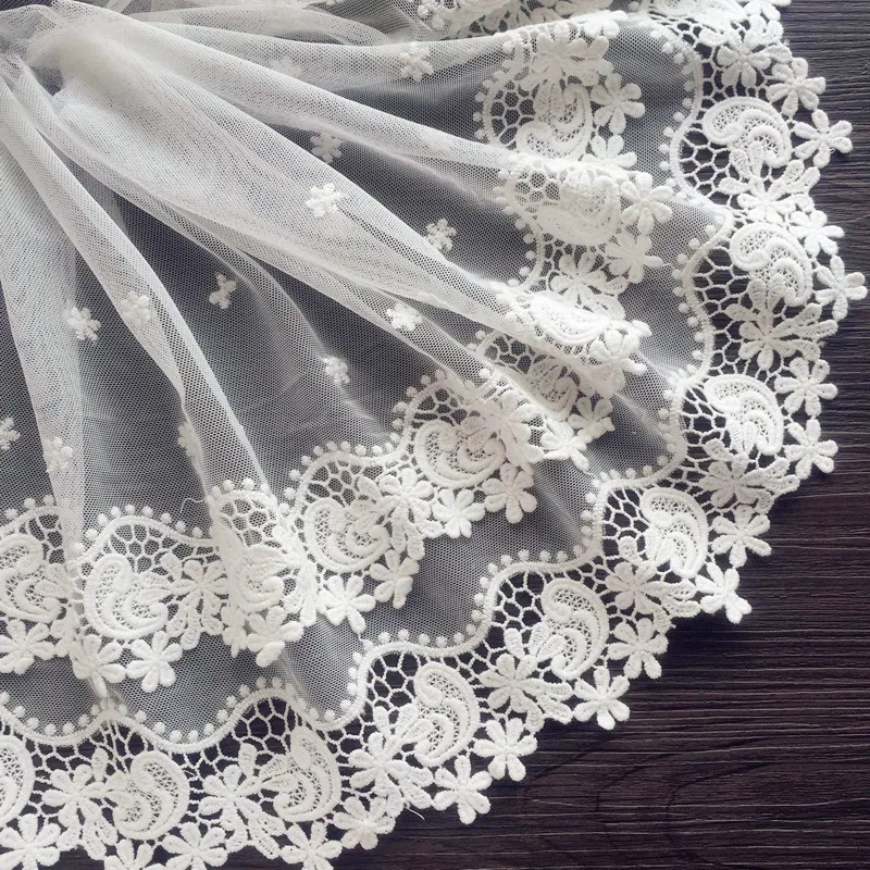 3D Cotton Embroidery Lace Trim, Double Layer Lace Fabric, Soft Gauze, DIY, 26cm Width, Off White, 1Yard per Lot