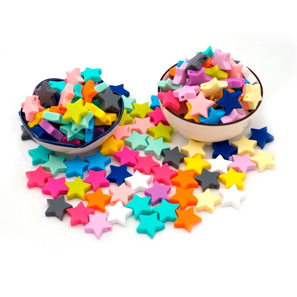 

SUTOYUEN 60Pcs Star Shaped Silicone Beads For Jewelry Making BPA Free Food Grade Baby Teether Necklace Charms Mix 15 Colors