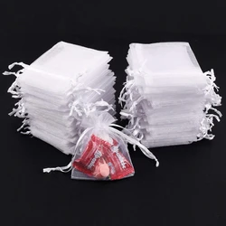 50pcs White Organza Bags 7x9 9x12 11x16 13x18CM Jewelry Party Wedding Drawable Bags Gift Pouches Candy Bag For Communion decorat