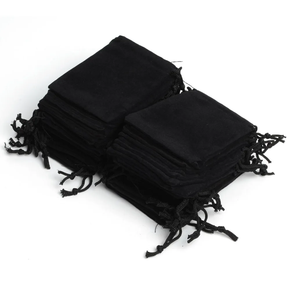 New 100pcs/Lot 5*7cm Black Velvet Pouch Jewelry Velvet Gift Packaging Bags & Pouches Wedding Birthday Party Drawstring Gift bag