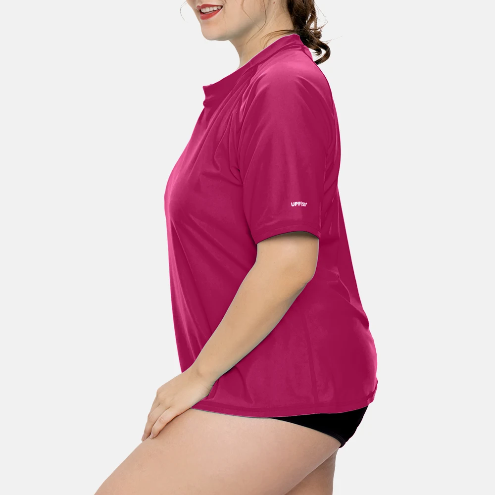 Attracko Rashguard strój kąpielowy damskie koszule z krótkim rękawem UPF 50 + stroje kąpielowe damskie Plus Size ochrona przed promieniowaniem UV