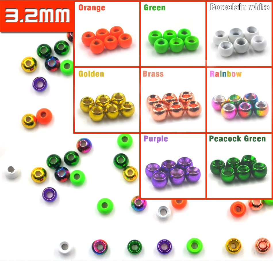 MNFT 20Pcs Brass Fly Tying Bead Beads Fly Fishing Materials Size 2mm 2.4mm 2.8mm 3.2mm 3.4mm 3.8mm