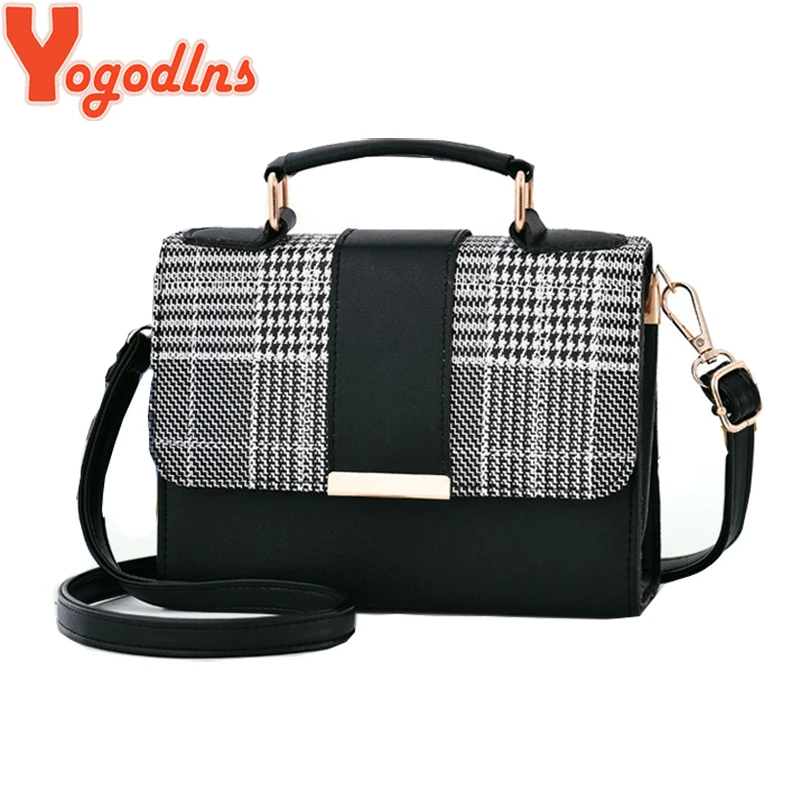 Yogodlns New Retro Plaid Small Square Package Minimalist Fashion Stitching Wild Shoulder Bag Ms. Packet