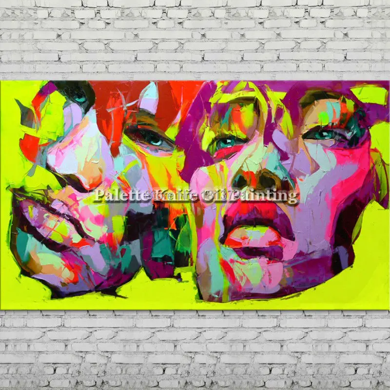 

Palette knife portrait Face Oil painting Character figure canva Hand painted Francoise Nielly wall Art picture for living room52